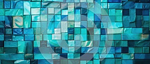 Experience the refreshing blend of turquoise, green, and blue in this abstract mosaic tile wall texture background, Ai Generated
