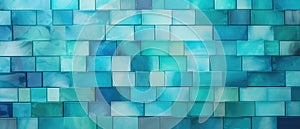 Experience the refreshing blend of turquoise, green, and blue in this abstract mosaic tile wall texture background, Ai Generated