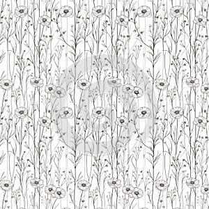 Minimalist Wildflower Pattern Seamless Black and White Floral Line Art Design photo