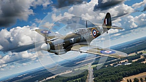 Vintage Fighter Plane Soars Through the Clouds