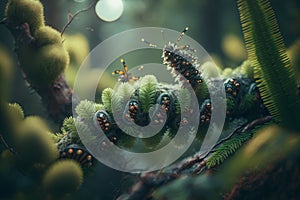 Forest Flight: Hyper-Detailed Caterpillar & Moth Madness in Unreal Engine 5\'s Ultra-Wide Angle Cinematic Epic photo