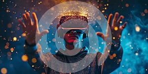 Experience A Thrilling Virtual Reality Adventure With A Person Engaging With Virtual Objects In Vr G