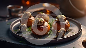 Experience the Ultimate Gastronomic Pleasure with Escargots De Bourgogne food photography. Generative AI