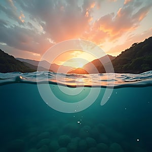 Tranquil Underwater Sunset Panorama for