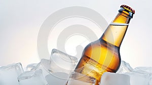 Experience the Unrivaled Coolness of a Beer Bottle Submerged in Ice. Generative AI photo