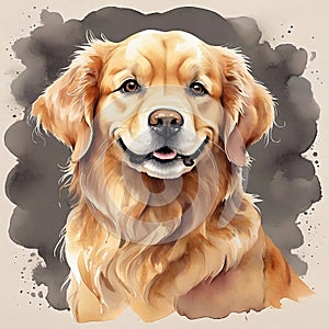 Watercolor Golden Retriever Clipart with grey background, aquarela, colorfully. AI Generative photo
