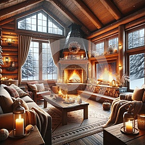 Winter Retreat - Cozy Cabin Interior in a Snowy Wonderland