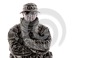 Experienced commando army military soldier studio portrait
