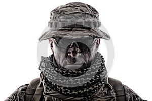 Experienced commando army military soldier studio portrait