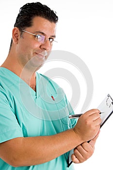 Experienced doctor writing prescriptions