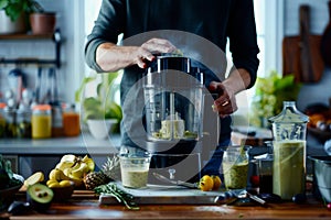 Experienced home chef preparing smoothie tasty healthy beneficial drink dietary sustainable blender mixer crushing