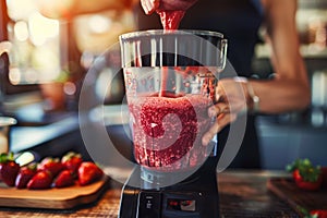 Experienced home chef preparing smoothie tasty healthy beneficial drink dietary sustainable blender mixer crushing