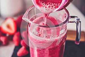 Experienced home chef preparing smoothie tasty healthy beneficial drink dietary sustainable blender mixer crushing