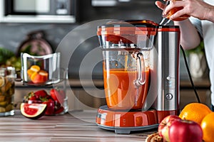 Experienced home chef preparing smoothie tasty healthy beneficial drink dietary sustainable blender mixer crushing