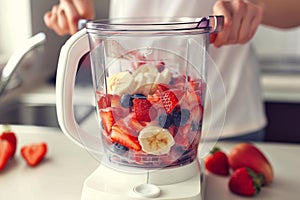 Experienced home chef preparing smoothie tasty healthy beneficial drink dietary sustainable blender mixer crushing