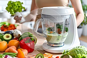 Experienced home chef preparing smoothie tasty healthy beneficial drink dietary sustainable blender mixer crushing