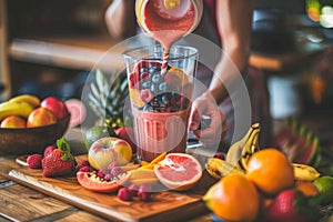 Experienced home chef preparing smoothie tasty healthy beneficial drink dietary sustainable blender mixer crushing