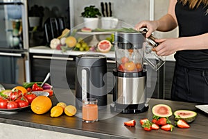 Experienced home chef preparing smoothie tasty healthy beneficial drink dietary sustainable blender mixer crushing