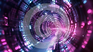Experiencing futuristic data flow through abstract neon tunnel