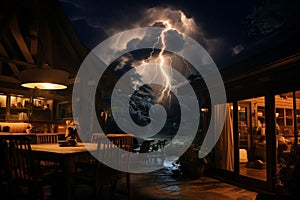 Experiencing a Homebound Thunderstorm with Lightning. AI photo