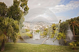 Experiencing Madeira Funchal city park and its fountain in Portugal, an paradise island in the middle of Atlantic ocean