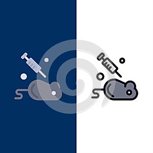 Experiment, Laboratory, Mouse, Science  Icons. Flat and Line Filled Icon Set Vector Blue Background