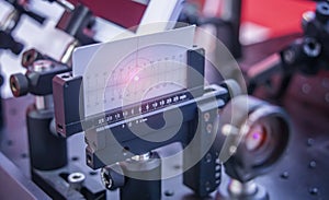 Experiment with laser device in laboratory