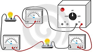 Experiment to measure the intensity of electric current in an electrical circuit in series after switching on