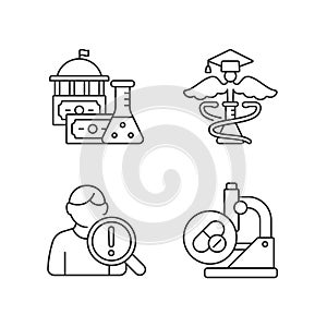 Experimental medicine linear icons set