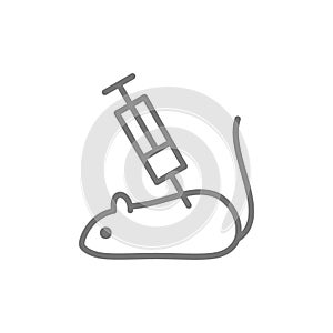 Experimental mouse, rat with syringe line icon.