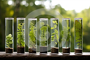 Experimental Small plants test tube garden. Generate Ai
