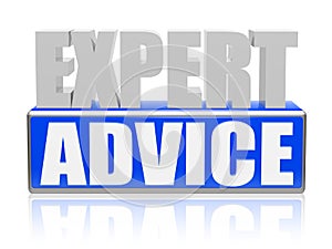 Expert advise in blue white banner - letters and block