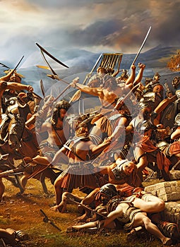 Peloponnesian War ca 424 BC . Fictional Battle Depiction. Generative AI.