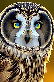 Short-Eared Owl Animal. AI Generated.