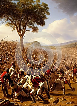 5th Xhosa War ca 1819. Fictional Battle Depiction. Generative AI. photo