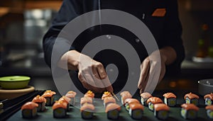 Expert chef prepares fresh seafood for gourmet meal generated by AI
