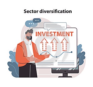Expert guiding on sector diversification in investments. Flat vector illustration