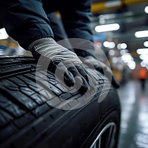 Expert mechanic Holding tire, repairing car, skilled auto repair indoors