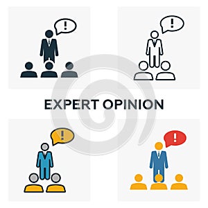 Expert Opinion icon set. Four elements in diferent styles from business management icons collection. Creative expert opinion icons