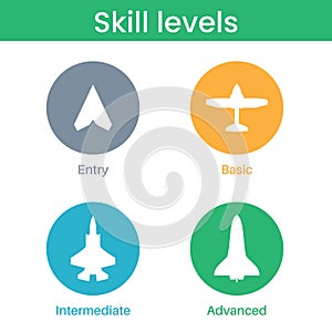 Expertise, competence, skill or experience level icons