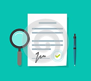 Expertise or inspection or business legal documents vector illustration flat cartoon, audit analyzing agreement or