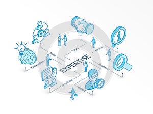 Expertise isometric concept. Connected line 3d icons. Integrated infographic design system. Expert service, consulting