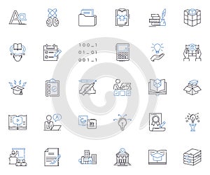 Expertise line icons collection. Knowledgeable, Skilled, Experienced, Proficient, Capable, Competent, Talented vector photo