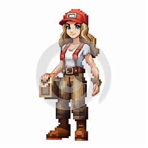 Expertly Crafted 8-bit Pixel Art Of A Female Carpenter