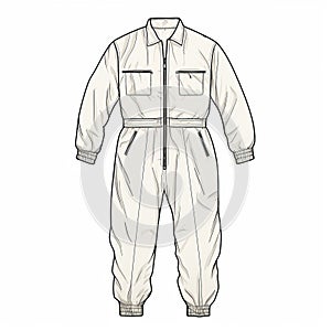 Expertly Illustrated White Jumpsuit: A Raw Materials Warmcore Fashion Statement photo