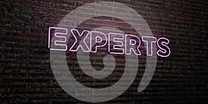 EXPERTS -Realistic Neon Sign on Brick Wall background - 3D rendered royalty free stock image