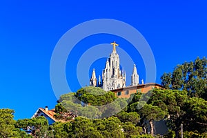 Expiatory Church of Sacred Heart of Jesus on the summit of Mount Tibidabo in Barcelona, Catalonia, Spain