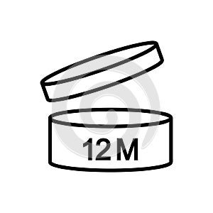 expiration date 12 months icon, period after opening symbol modern, icon for packaging design, paq, simple vector