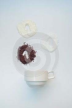 Explained hot coffee ratio Ingredients mix isolated white background