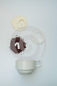 Explained hot coffee ratio Ingredients mix isolated white background